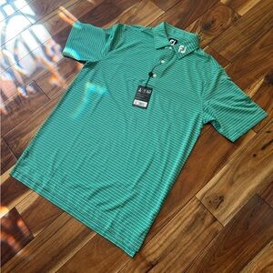 Men's FootJoy Performsnce Green Striped Golf Polo Shirt NWT